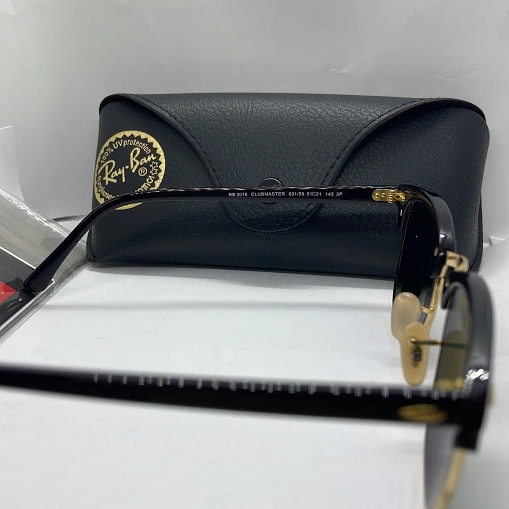 BNIB Ray ban 3016 Unisex style Club master Black/Gold/Green lenses sunglass - Picture 3 of 8